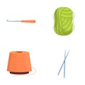 Crochet icons set cartoon vector. Knitting tool and colorful yarn Royalty Free Stock Photo