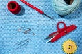 Crochet and knitting, utensils for handiwork workshop