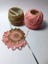 Crochet motif thread yarn spools on white Royalty Free Stock Photo