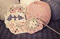 Crochet motives, hook, and cotton yarn Royalty Free Stock Photo
