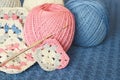 Crochet motives, hook, and cotton yarn Royalty Free Stock Photo