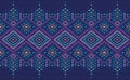 Crochet pattern, Vector cross stitch Boho background, Pink and blue pattern jacquard classic design