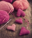 Crochet pink hearts and yarn