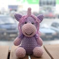 Crocheted amigurumi unicorn. Knitted handmade toy