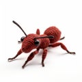 Red Crocheted Ants On White Background: Zbrush Style With Naturecore And Primitivist Realism