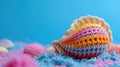 Crocheted cockle toy vibrant backdrop, handcrafted and adorable, Ai Generated