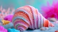 Crocheted cockle toy vibrant backdrop, handcrafted and adorable, Ai Generated