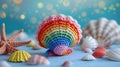 Crocheted cockle toy vibrant backdrop, handcrafted and adorable, Ai Generated