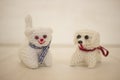 Crocheted cute dog and cat Royalty Free Stock Photo
