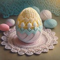 Crocheted Easter egg and doily crochet in pastel tones Royalty Free Stock Photo