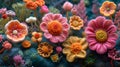 crocheted flowers are being displayed by the camera on display Royalty Free Stock Photo