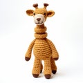 Whiplash Curves: Brown Crocheted Giraffe On White Background