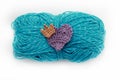 Crocheted heart with crown on the skein Royalty Free Stock Photo