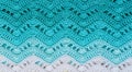 Crocheted multicolored cotton fabric In Turquoise colors. Stripe