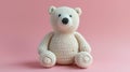 Crocheted polarbear toy vibrant backdrop, handcrafted and adorable, Ai Generated