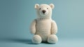 Crocheted polarbear toy vibrant backdrop, handcrafted and adorable, Ai Generated