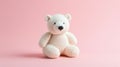 Crocheted polarbear toy vibrant backdrop, handcrafted and adorable, Ai Generated