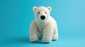 Crocheted polarbear toy vibrant backdrop, handcrafted and adorable, Ai Generated