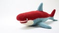 Crocheted Shark Stuffed Animal: Playful Wildlife In Light Red And Azure