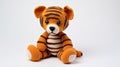 Crocheted Tiger Toy On White Background