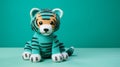 Crocheted Tiger Toy On Green Background: A Colorful And Playful Object Portraiture