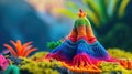 Crocheted vocano toy vibrant backdrop, handcrafted and adorable, Ai Generated Royalty Free Stock Photo