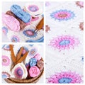 Crocheting collage in pink and blue colors