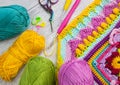 Crocheting a colorful blanket