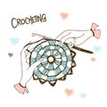 Crocheting. Hands knitting a napkin. Logo. Vector Royalty Free Stock Photo