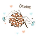 Crocheting. Hands knitting a napkin. Logo. Vector Royalty Free Stock Photo