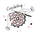 Crocheting. Hands knitting a napkin. Logo. Vector. Royalty Free Stock Photo