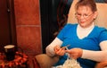 Crocheting Lady