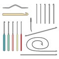 Crochets. Set of crochet tools. Single ended crochets, double ended crochets, afghan and tunisian crochets.