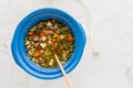 A crock pot filled with a homemade beef and barley stew ready for cooking. Royalty Free Stock Photo