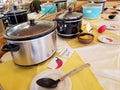 Crock pots in chili cook off contest Royalty Free Stock Photo