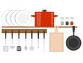 Crockery ceramic cookware. A set of ceramic dishes and kitchen items. Vector illustration, 