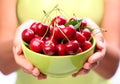 Crockery with cherries. Royalty Free Stock Photo