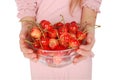 Crockery with cherries in woman hands Royalty Free Stock Photo