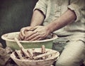 Crockery creation process in pottery on potters' wheel Royalty Free Stock Photo