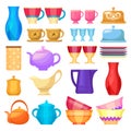 Crockery, kitchen dishware and porcelain icons set Royalty Free Stock Photo