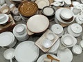 Crockery for sale displayed in shop top view.