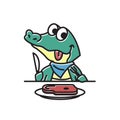 Crocodile Alligator Eating Meat Funny Cute Character Cartoon Mascot