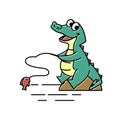 Crocodile Alligator Fishing Fish Funny Cute Character Cartoon Mascot