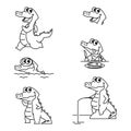 Crocodile Alligator Funny Cute Character Cartoon Mascot Vector Line