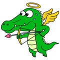 The crocodile angel with the arrow of amorous love, doodle kawaii. doodle icon image Royalty Free Stock Photo