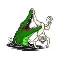 Crocodile attacking monkey emerging from swamp water Royalty Free Stock Photo