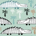 Crocodile baby cute summer seamless pattern. Sweet african animal print.