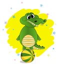 Cartoon Crocodile with a ball on the white background