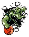 Crocodile basketball mascot break the wall