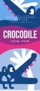 Crocodile birds and animals poster original design, can be used for banner, greeting card, baby shower, birthday party